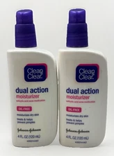 2 clean & clear dual action oil free moisturizer sa acne 4oz ea scuffed bottle
