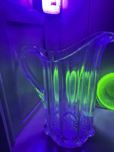 Vintage uranium Pitcher With Ribbed Design