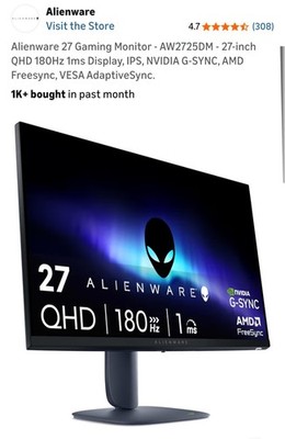 Alienware - AW2725DM 27'' IPS LED QHD 180Hz 1ms FreeSync and G-Sync Compatible...