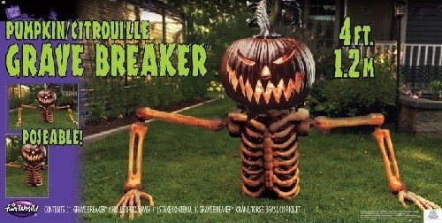 4FT Pumpkin Skeleton Grave Breaker Halloween Prop Outside Party Decoration