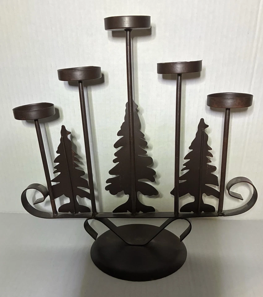 "Soporte de velas de hierro forjado (5 velas o luces de té) árboles rústicos rurales 12""x12""" Foto 4 de 4