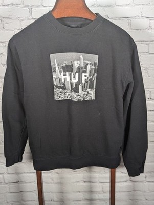 Huf Worldwide NYC SKYLINE  BLACK Crewneck Pullover Sweatshirt Size SMALL