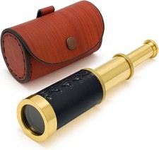 6" Vintage Brass Spyglass Telescope with Leather Case Nautical Pirate Gift Decor