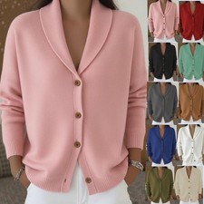 Women's Knit Cardigan Notch Lapel Loose Fit Soft Cozy Long Sleeve Sweater Coat