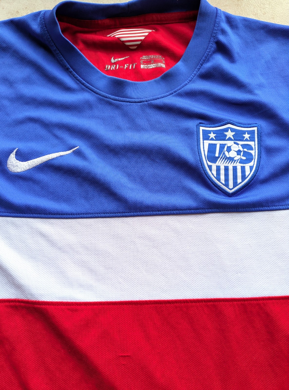 US Soccer 2014 NIKE Brazil World Cup Bomb Pop jersey M red blue away FIFA vtg