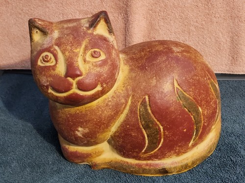 Vintage Folk Art Ceramic Cat Statue Figurine Sculpture Clay/Terra Cotta