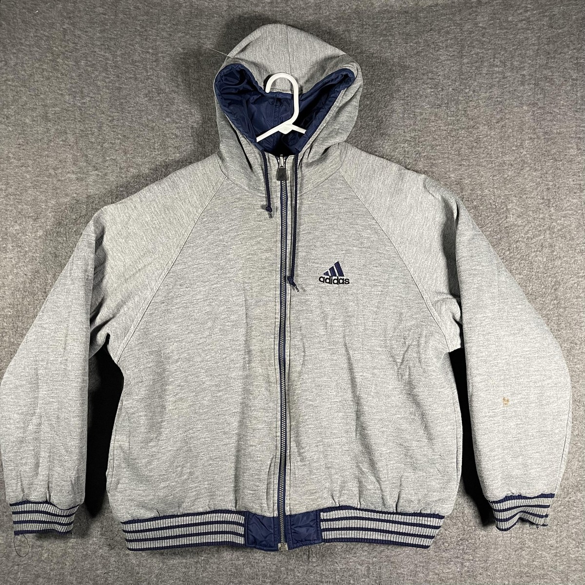 ジャケット・アウター old adidas reversible full zip hoodie Adidas Jacket Mens XL Blue Gray Reversible Hooded Full Zip Winter
