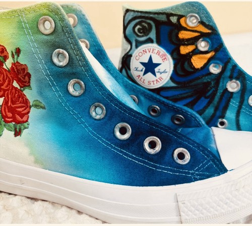 Converse Chuck Taylor All Star Custom Hand-Painted High Top Sneakers Blue Floral