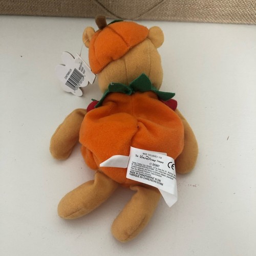 Vintage Y2K Disney Beanbag Mini Plush Winnie the Pooh Bear Halloween Pumpkin NWT - Picture 3 of 5