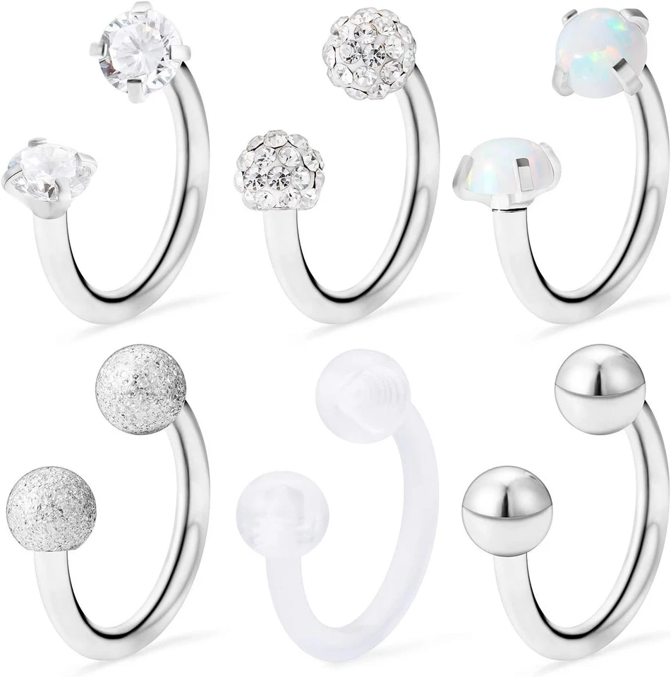 Elegantes anéis de septo 16G/18G em aço cirúrgico 316L com opala CZ - conjunto com 8 peças - Imagem 3 de 4