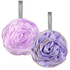 Rose-Shaped Bath Shower Loofah Set - 2 Body Scrubbers in Purple Grey