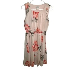 Enfocus Women’s Sz 8 Petite Sleeveless Fit & Flare Dress Beige Pink Green Floral