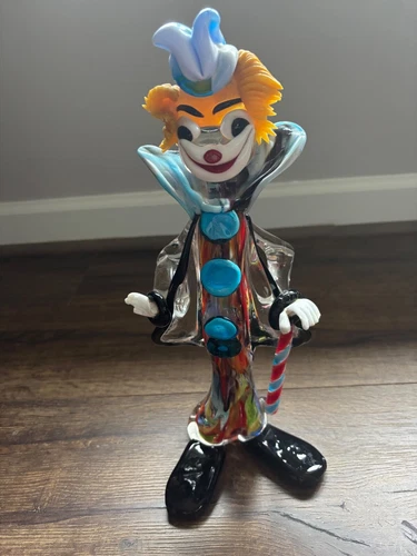 Vintage Murano Glass ?   Clown Colorful Figurine 13.5 Inch tall ( some damage)