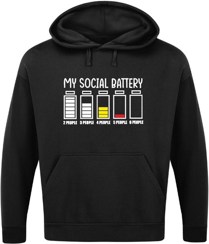 SUDADERA CON CAPUCHA MY SOCIAL BATERÍA Introvertida Divertida Divertida Eslogan Geek Broma Nerd Regalo Para Hombres Top - Imagen 12 de 17