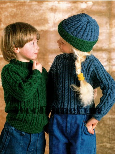 Knitting Pattern. Aran Sweaters & Hat. Child's/Toddlers 20-28 Inch Chest. - Picture 1 of 1