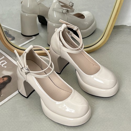 Scarpe donna moda plateau Mary Jane doppia fibbia tacco spesso decolte tacco alto - Foto 9 di 19