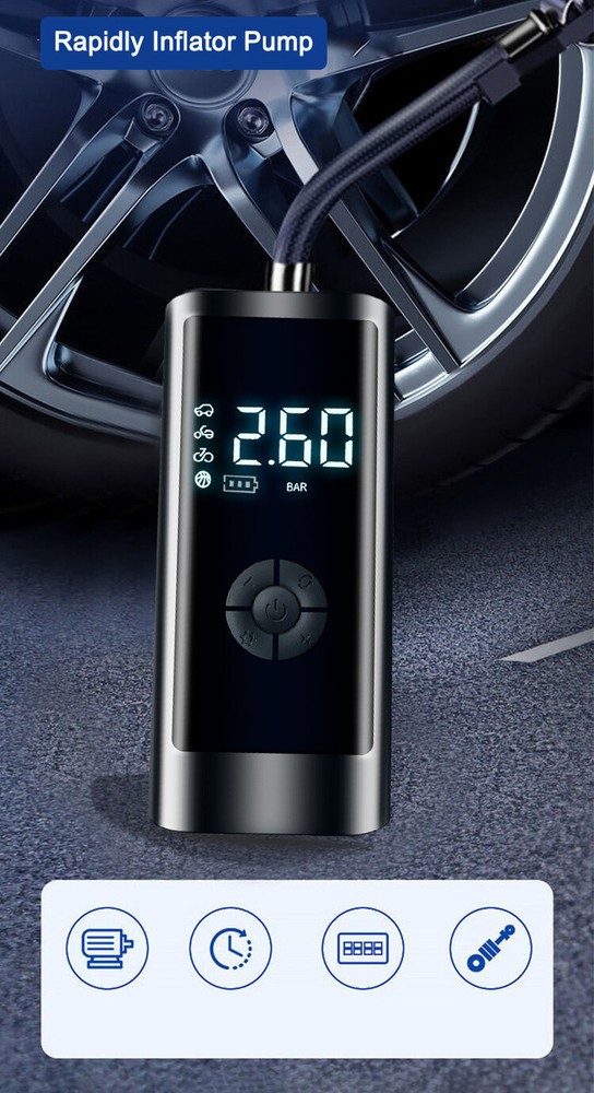 Electric Inflator Pump Portable Mini 260PSI Smart Digital Air Compressor Pump