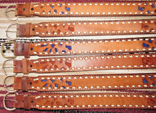 Vintage Western C M Co Buckstitch Inlay Leather Belts 6 pc Size 24 NEW