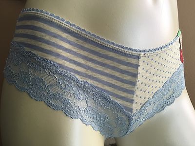 SO Lace-Trim Leg Cheeky Panty 450 Blue Striped Dots SI322141 Sz.S,XL #10