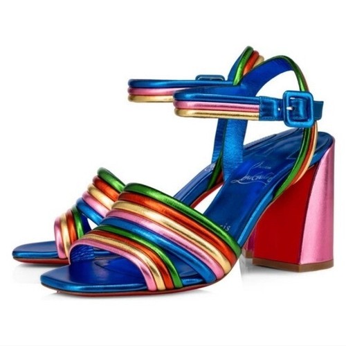 Christian Louboutin Manola 85 Metallic Block Heel Sandal Size 37 | eBay