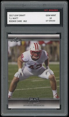 T.J. WATT 2017 LEAF DRAFT 1ST GRADED 10 ROOKIE CARD #62 PITTSBURGH STEELERS TJ