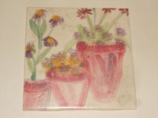Flowers In Pots Design Ceramic Floor Tile Made In USA 6" X 6" X 1/4" NICE