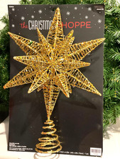 Christmas 3D Glistening Tree Topper Star Sparkling Gold Glitter 16" 10" Large