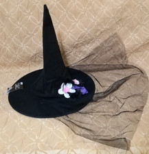 Halloween Black Witch Hat with Flower and Feather