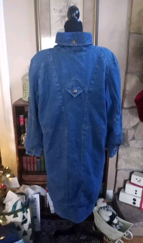 Vintage Center Aisle Long Denim Jacket Women's Medium Flannel Lined - Picture 3 of 15