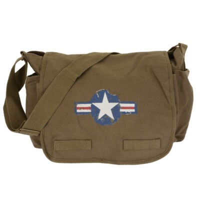 Air Corp Messenger Bag Olive Drab - schwere Vintage Schultertasche Schule Arbeit