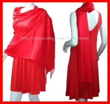 Womens Soft Solid Red 100% PASHMINA SILK Classic Cashmere SHAWL Scarf Stole WRAP