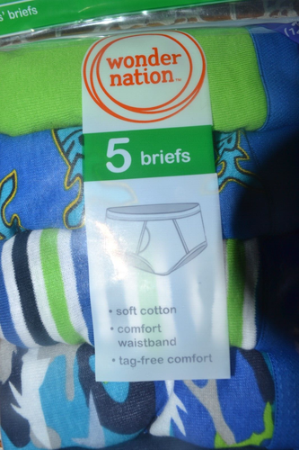 Wonder Nation 2 PKS of 5 (10 PAIR) Boys' Briefs SHARKS STRIPES XL(14-16) NEW - Picture 4 of 4
