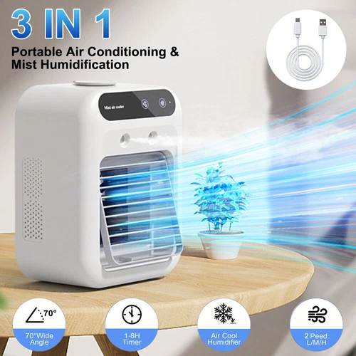 Portable Mini Air Cooler Fan 3 in 1 Ice Cold Cooling Air Conditioner Humidifier - Picture 1 of 13