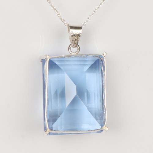 55ct Emerald Cut Blue Topaz Pendant 925 Sterling Silver Jewelry For Mothers Day - Picture 5 of 5