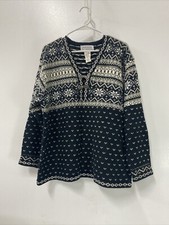 Jantzen Classics Womens XL Black White Fair Isle Metal Clasp Vintage Sweater