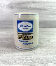 VINTAGE SCHULTHEIS VOM RHEIN DEUTSCHES PILS ADVERTISING STONEWARE MUG CUP GERMAN