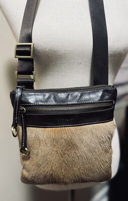 Diane Gail Springbok Fur, Leather Trim Crossbody, Shoulder Bag, Purse, EUC