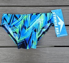 TYR The Finals Onyx All Over Racer Briefs, Mens Size 30, Green/blue NEW