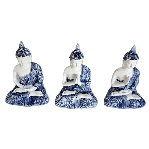3pc 12cm Rulai Buddha Blue White Robe Ornament Figurine Statue Sculpture Set NEW - Picture 5 of 7