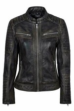 Women's Real Leather Distressed Black Slim Fit Biker Vintage Motorcycle Jacket