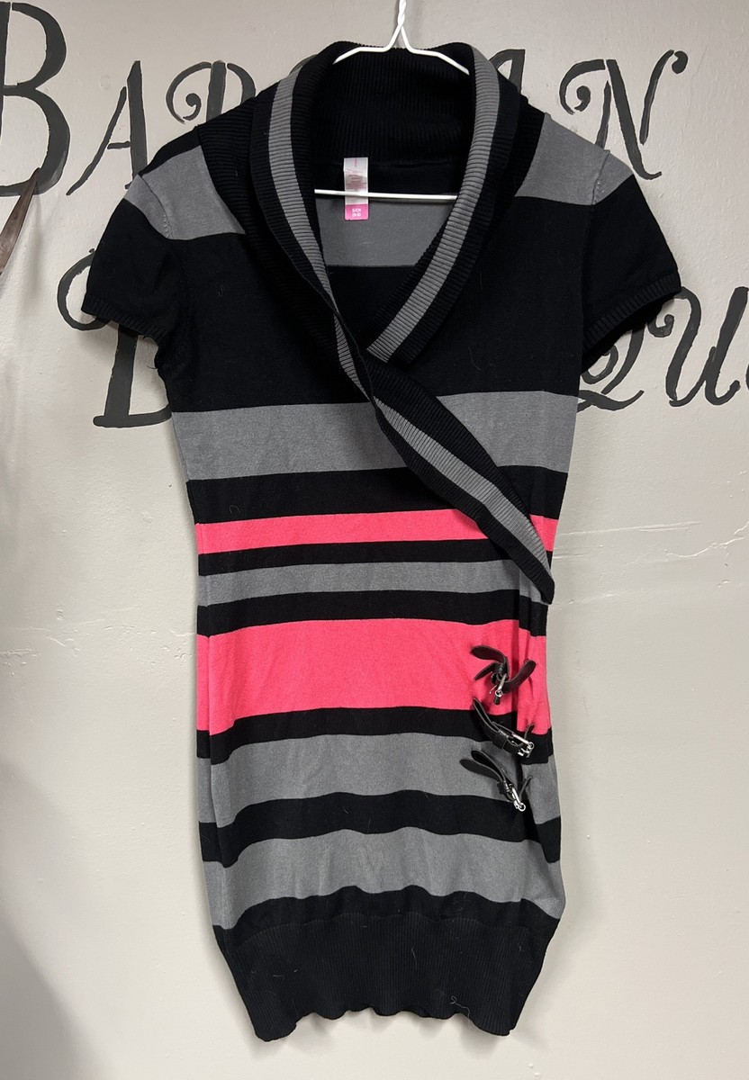 Y2K No Boundaries Striped Mini Sweater Dress Small Buckle Detail