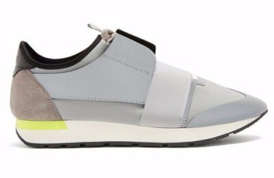Balenciaga Mens Race Runner Gris Grey Neon Yellow Leather Sock