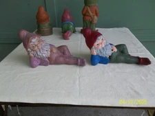 Vintage Laying 11" Ceramic Garden Gnome Hand Painted Dwarf Elf Statue Yard Art