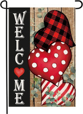 Valentines Day Welcome Garden Flag 12X18 Inch Double Sided Burlap Love Heart Rus