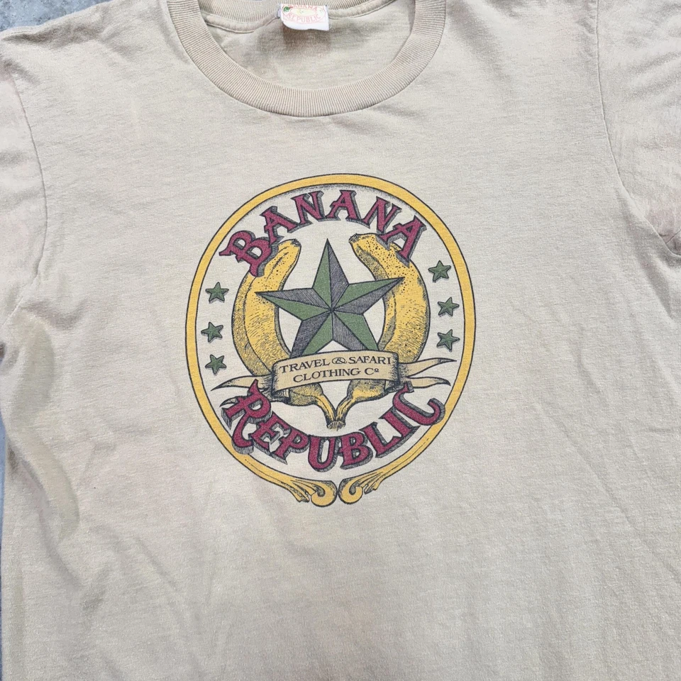Camisa De Colección Banana Republic Para Hombres Tostada Mediana Viaje Safari Gráfico Camiseta Años 80 90 Foto 2 de 4