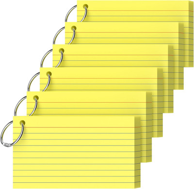 Index Cards 3x5 Inch With Ring, 300 Count, Ruled Yellow Index Card, 180GSM Flash