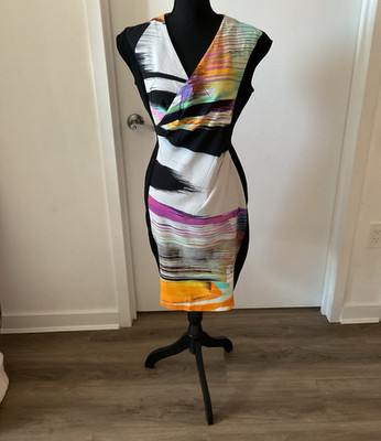 ESCADA Multicolor Abstract Print Jersey Sheath Dress 40 Sleeveless Zip Lined