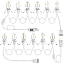 2Pack Warm White C7 LED Christmas Village Lights, 11.6FT Cord, Spare Fuse, Decor