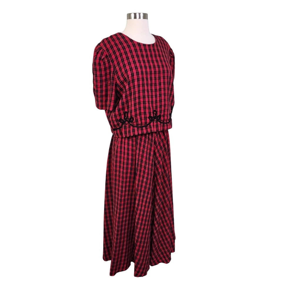 Maxi Vestido Miss Dorby Mujer Vintage Cuadros Capas Talla 18 Rojo Negro Con Cuentas Foto 3 de 4