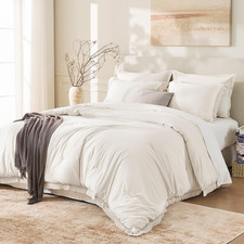 King Size Comforter Set Beige, 3 Pieces Boho Lightweight Tassel Fluffy Bedding C